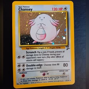 Chansey Pokemon Card - Base Set 2 - 3/130 Rare Holo Double Swirl